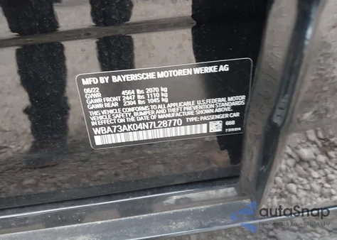 2022 BMW 228 Gran Coupe I xDrive из США, поврежденный, VIN WBA73AK04N7L28770